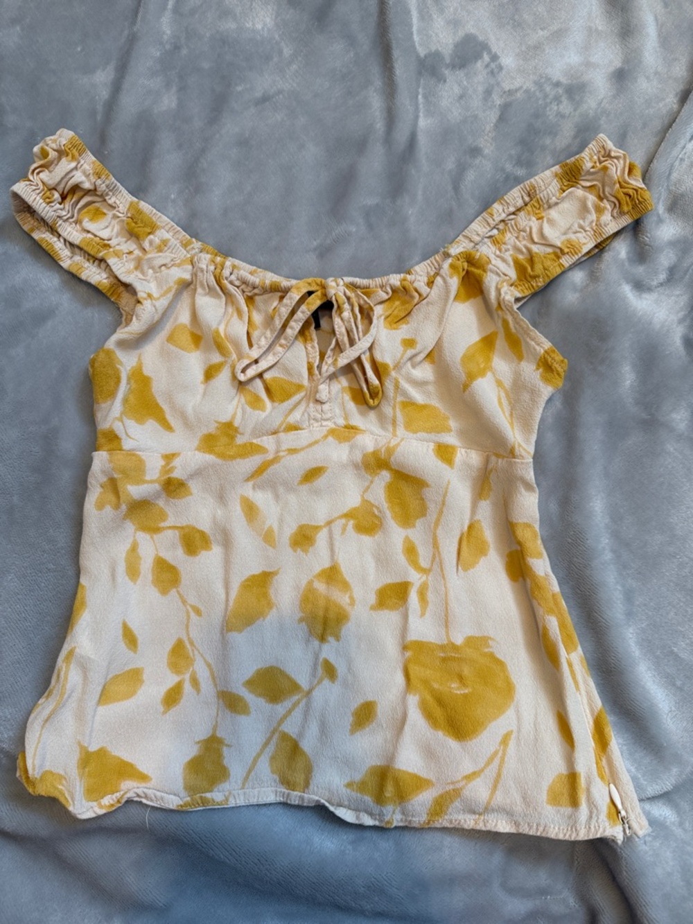 Dynamite Cream Off-Shoulder Top with Yellow Floral Print